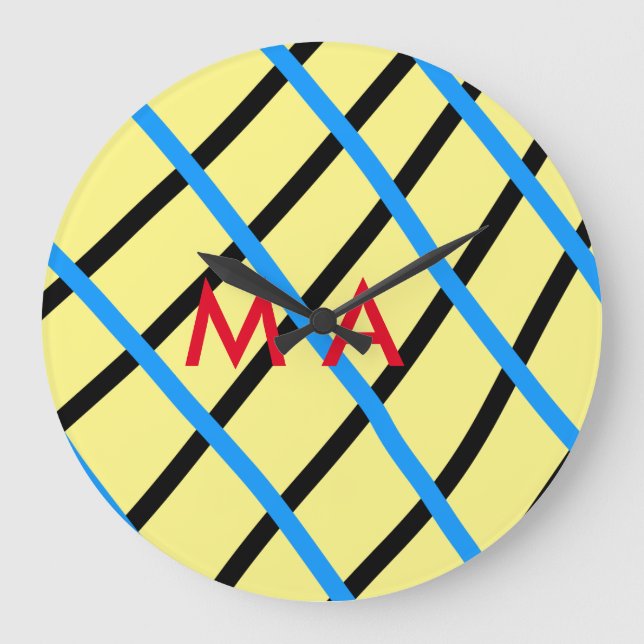 Relógio Grande Simples monograma adicione seu nome com letra míni (Frente)