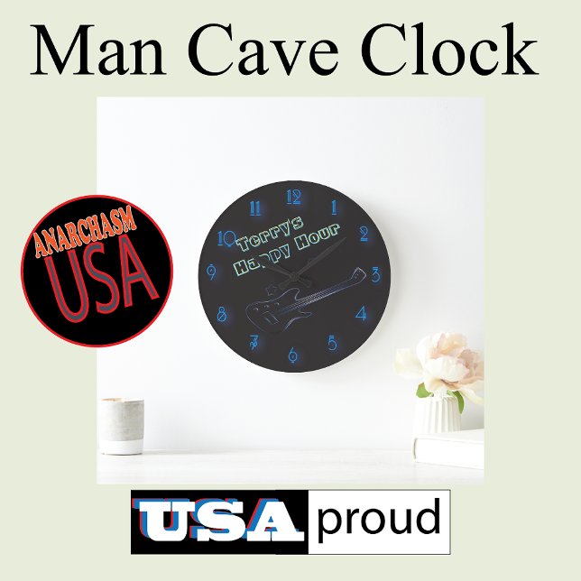 Relógio Grande Sinal de Neon de Violão Personalizado Hora Feliz (decorate your bar or mancave)