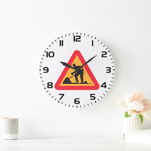 Relógio Grande Sinal de Obras à Frente Sinal de Zona de Construçã