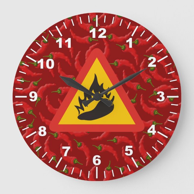 Relógio Grande Sinal de perigo de pimenta quente (Frente)