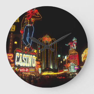 Relógio Grande Sinal dos Casinos Neon Lights da Noite de Las Vega
