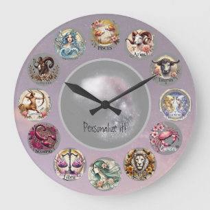 Relógio Grande Sinal Zodiac da Flor Whimsical