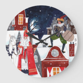 Relógio Grande Sinterklaas Night Village Dutch Holiday Wall Clock