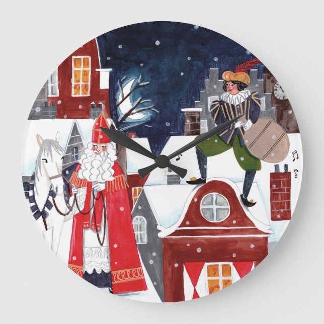 Relógio Grande Sinterklaas Night Village Dutch Holiday Wall Clock (Frente)