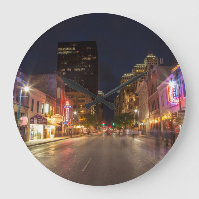 Relógio Grande Sixth Street At Dusk In Downtown Austin, Texas (Frente)