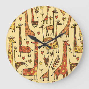 Relógio Grande Sketch Giraffe, Design De Diversão Sem Olho.