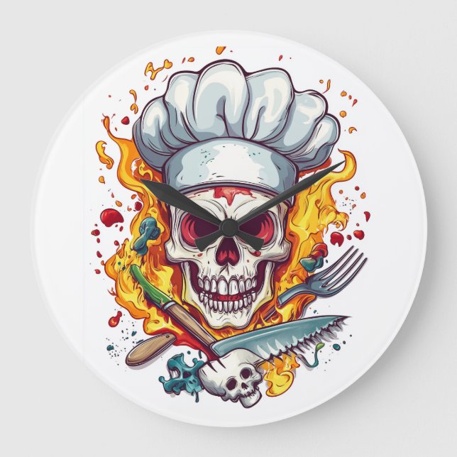 Relógio Grande Skull Chef Kitchen Master (Frente)
