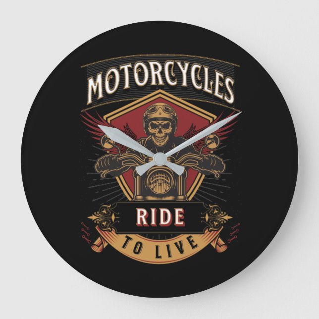 Relógio Grande Skull Ride Motorcycles, Ride To Live (Frente)
