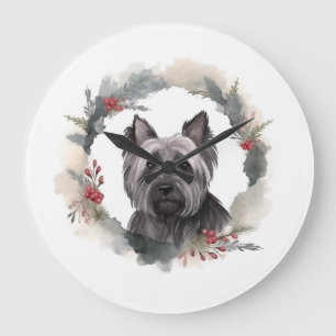 Relógio Grande Skye Terrier Christmas Wreath Festivo Pup