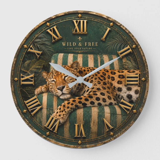 Relógio Grande Sleeping Leopard Luxury Jungle  (Frente)