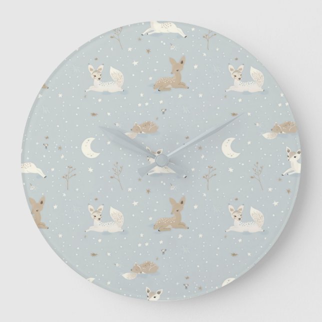 Relógio Grande Sleepy Fawn Night Wall Clock (Frente)