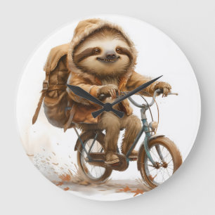Relógio Grande Smiling Sloth Cyclist