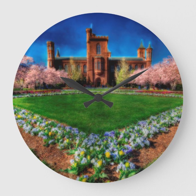 Relógio Grande Smithsonian Castle Cherry Blossoms (Frente)