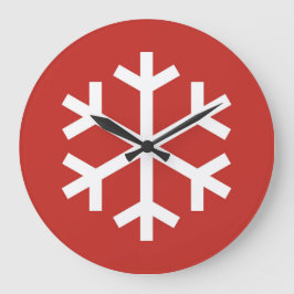 Relógio Grande Snowflake Christmas Red Large Clock