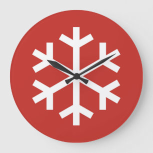 Relógio Grande Snowflake Christmas Red Large Clock