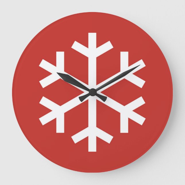 Relógio Grande Snowflake Christmas Red Large Clock (Frente)