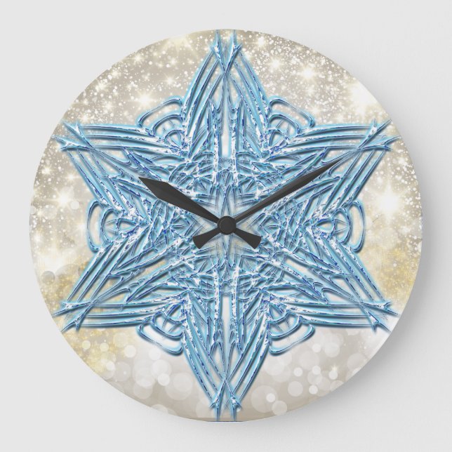 Relógio Grande Snowflakes Art 12 Wall Clocks e Opções Numerais (Frente)