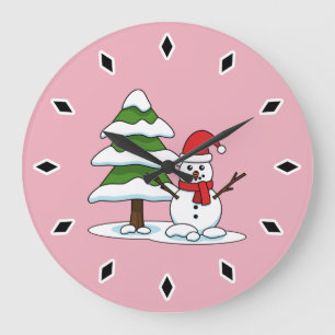 Relógio Grande Snowman com Snowy Pine Tree