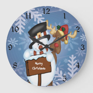 Relógio Grande Snowman e Reindeer