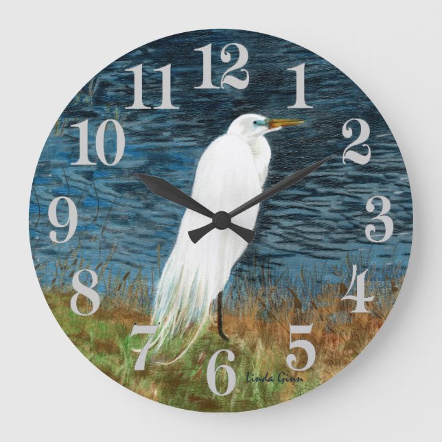 Relógio Grande Snowy Egret Clock (Frente)