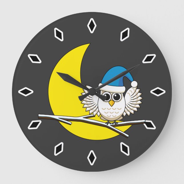 Relógio Grande Snowy Owl em Nova Lua Noite de inverno (Frente)