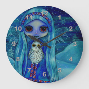 Relógio Grande Snowy Owl Fairy Magical Winter Snowflakes Nursery