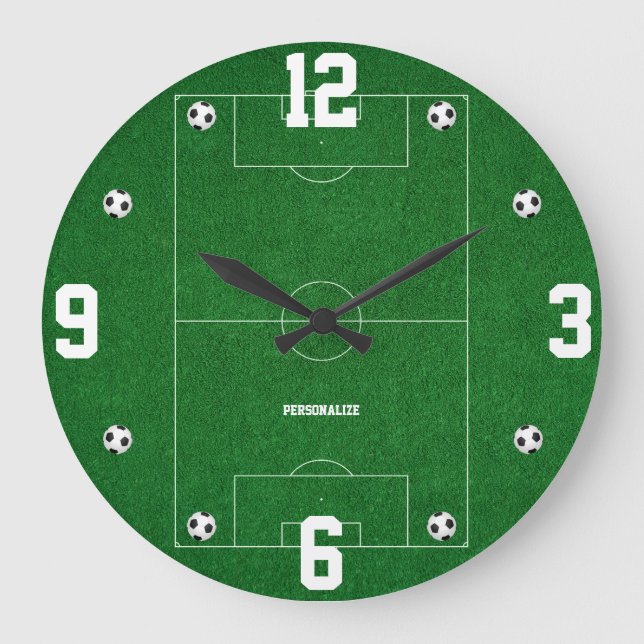 Relógio Grande Soccer Field Design Sports Fan Home Decor (Frente)