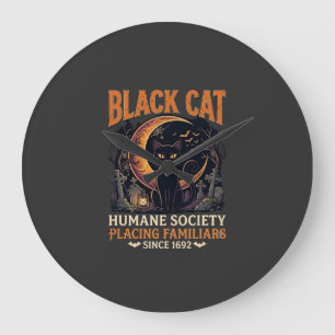 Relógio Grande Sociedade Humana Black Cat Halloween Crescente Lua
