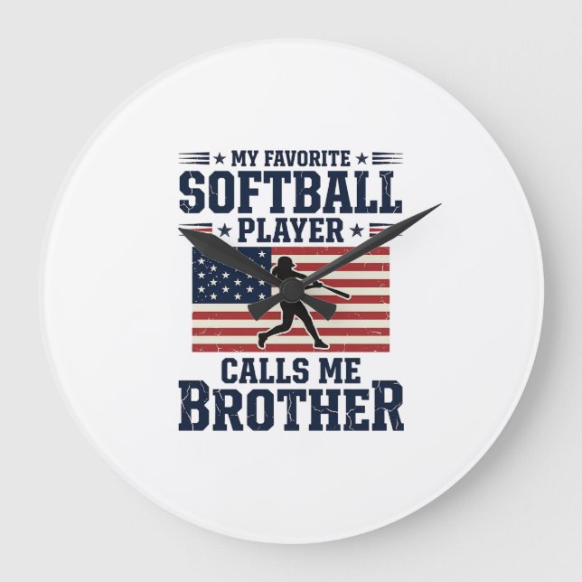 Relógio Grande Softball Brother Patriotic Vintage Engraving Shirt (Frente)