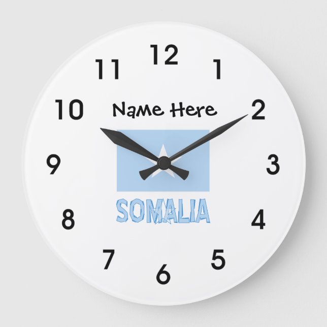 Relógio Grande Somalia and Somali Flag with Your Name Large Clock (Frente)