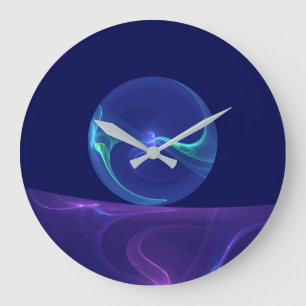 Relógio Grande Sonho Abstrato Azul Luminoso Roxo Arte Fractal