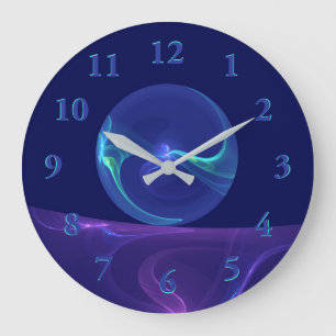Relógio Grande Sonho Abstrato de Arte Fractal Roxo Azul Luminoso