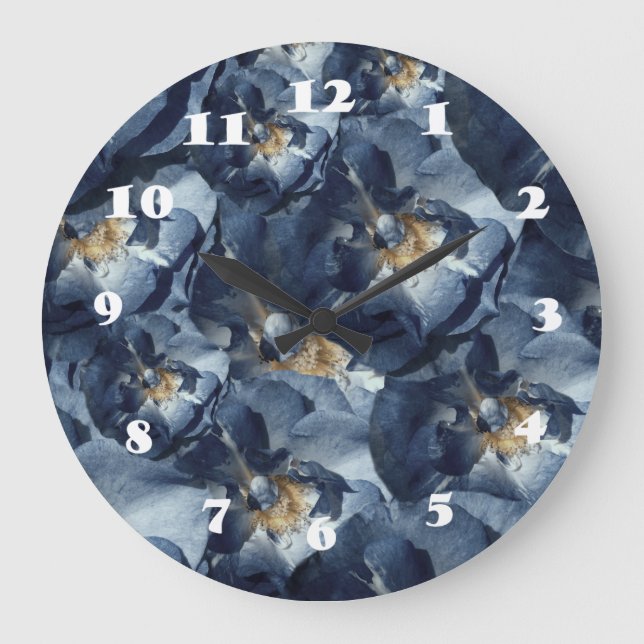 Relógio Grande Sonho azul, Rosa Floral Patterno Wall Clock (Frente)