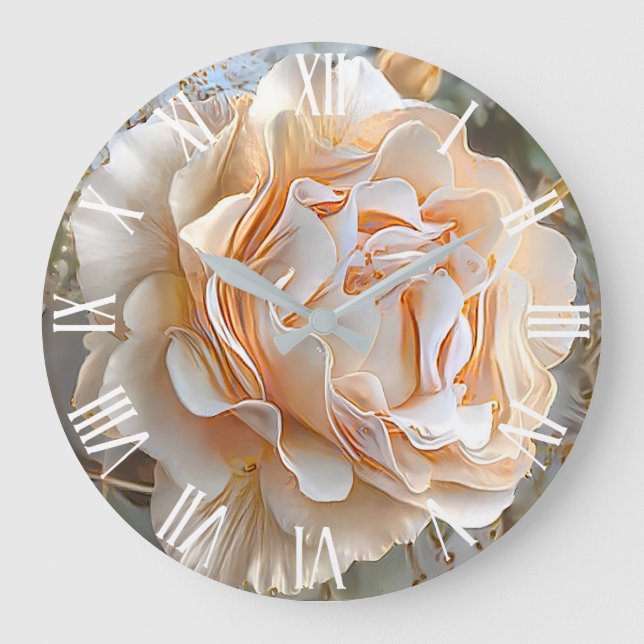 Relógio Grande Sonho de Rosa de Arte Dourado de Seda Única (Frente)