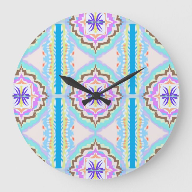 Relógio Grande Sonho Pastel Boho Geométrico Caleidoscópio (Frente)