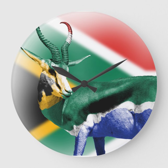 Relógio Grande South Africa Springbuck Flag Wall Clock (Frente)