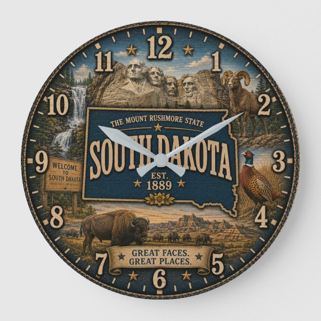 Relógio Grande South Dakota Mount Rushmore Rustic Wall Art (Frente)