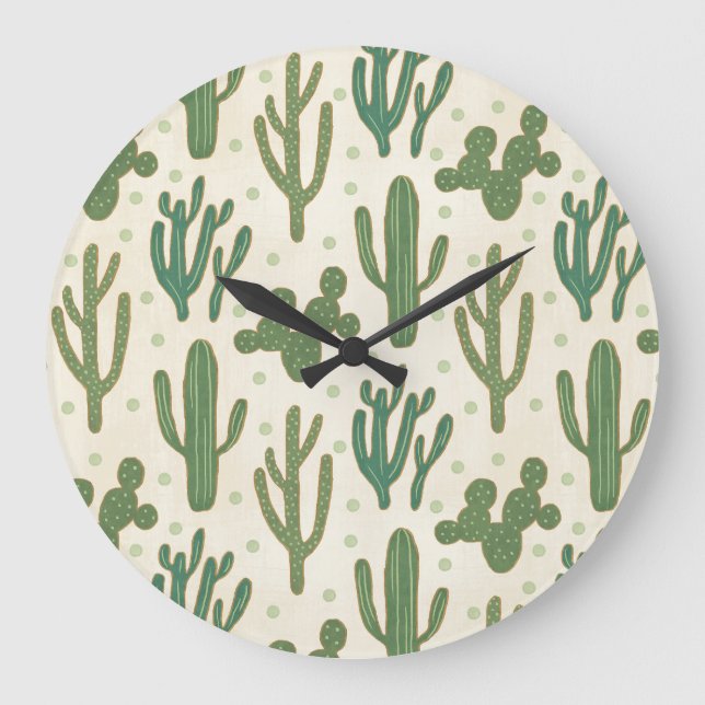 Relógio Grande Southwest Geo Step | Desert Cactus Pattern (Frente)