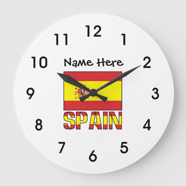 Relógio Grande Spain and Spanish Flag with Your Name (Frente)