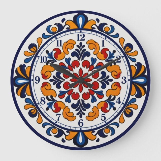 Relógio Grande Spanish Talavera Style Numbered Clock (Frente)