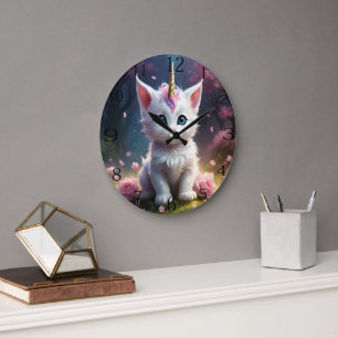 Relógio Grande "Sparkle Paws: O Encantador Unicórnio Gatinho"