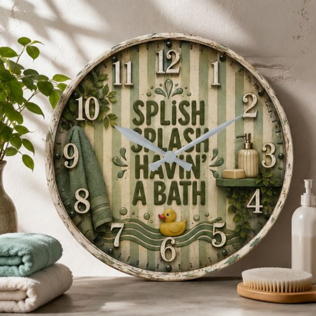 Relógio Grande Splish Splash Havin' a Bath Farmhouse Bathroom  (Criador carregado)