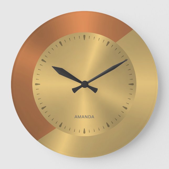 Relógio Grande Split-Screen Metallic Gold Copper Personalized (Frente)