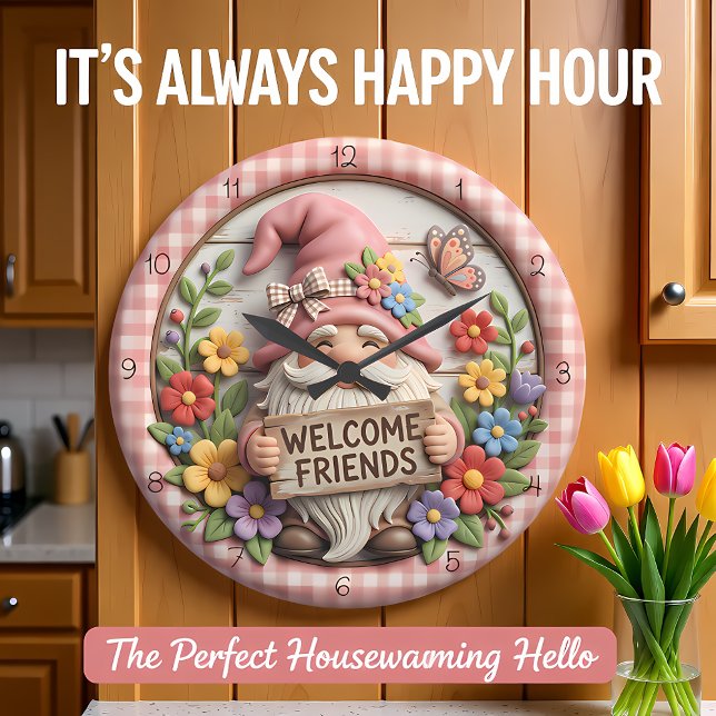 Relógio Grande Spring Gnome Welcome Friends (Criador carregado)