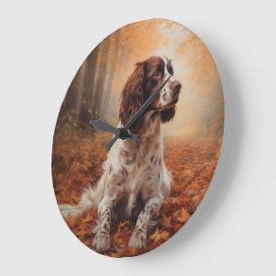 Relógio Grande Springer Spaniel no Outono Folhas Caídas Inspiram