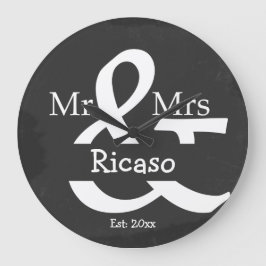 Relógio Grande Sr. E Sra. Faux Chalkboard Personalizada