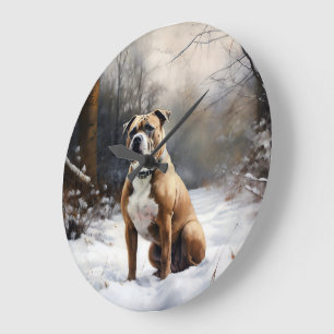 Relógio Grande Staffordshire Bull Terrier Deixe Nevar Natal