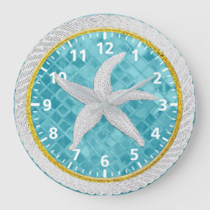 Relógio Grande Starfish Rope Blue Aqua Glass