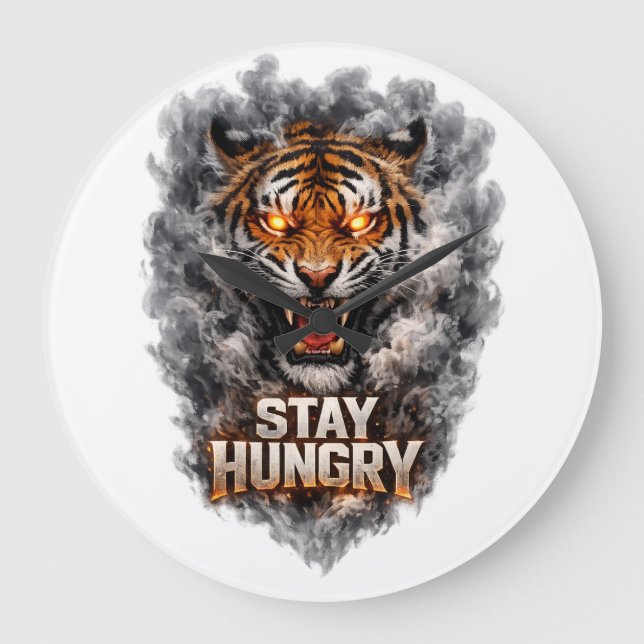 Relógio Grande Stay Hungry Tiger Motivation Design (Frente)