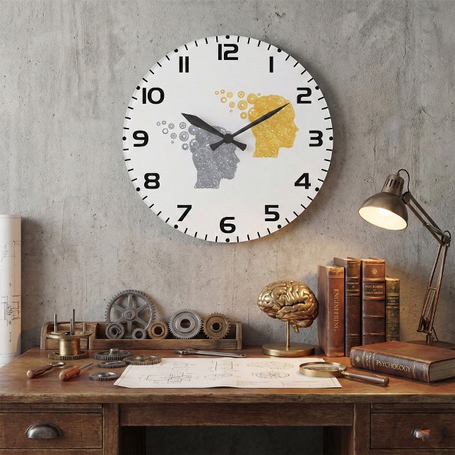 Relógio Grande Steampunk Brain Power Cogwheel Heads (Criador carregado)